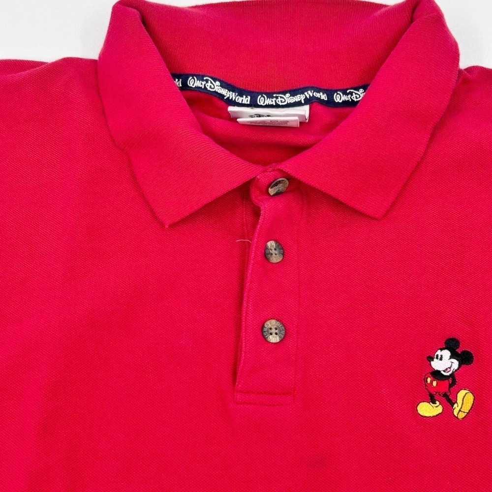 Walt Disney World Polo Shirt Mens Large Red Mickey Mouse Embroidered Pique 90s